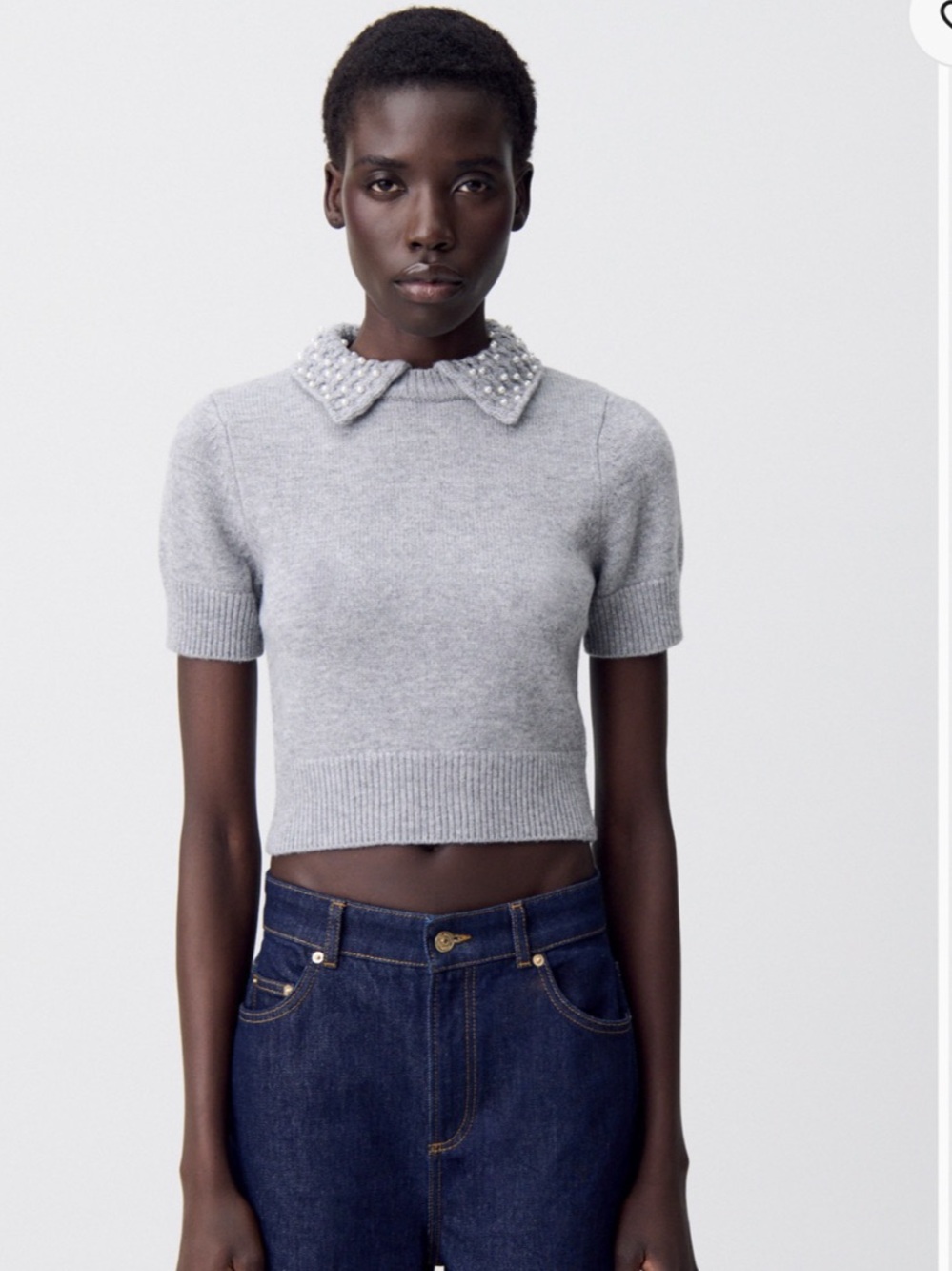 Claudie pierlot Embellished Collar Gray Sweater Like New